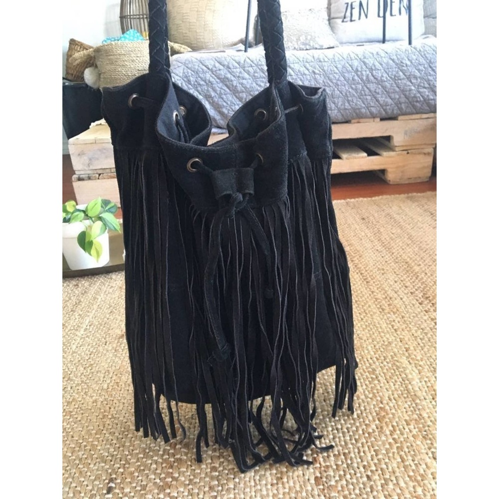 Suede fringe boho bag